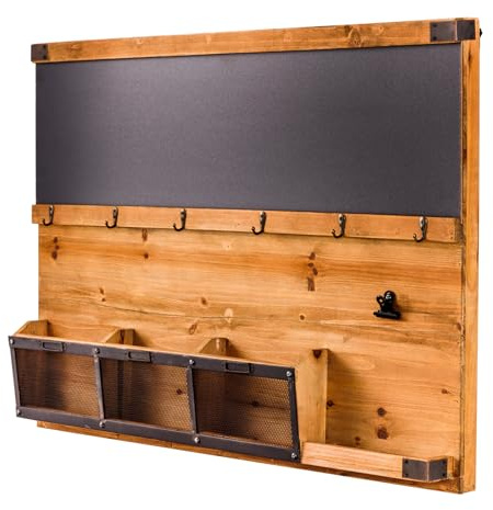 riess-ambiente.de Praktisches Wandboard Heritage 80cm Natur Pinie 6 Haken Kreidetafel Schlüsselbrett