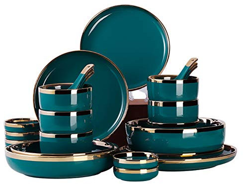 Set di stoviglie Set di stoviglie in ceramica nordica Piatto smaltato verde scuro Phnom Penh Piatti combinati Adatto per hotel di famiglia Set di posate da ristorante Set di servizi da tavol