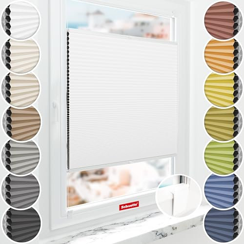 Schuette® Wabenplissee ohne Bohren zum Kleben ● Blackout x Honey ● Moonlight (Weiß) ● 60x80cm (Breite x Höhe) ● Suprafix Klebehalter & Schraubhalter 2in1 ● Bequeme Montage