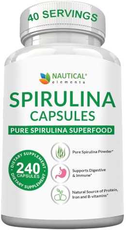 Spirulina Capsules 3000mg - 40 Servings Of Organic Spirulina Capsules - Rich in Protein, Antioxidants & Vitamins - 240 Organic Espirulina Powder - Supports Immune & Cardiovascular Health