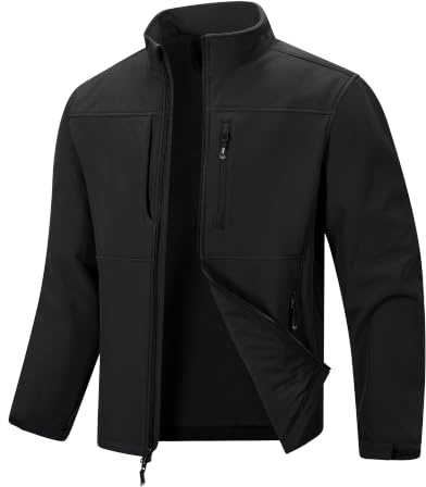 33,000ft Men's Softshell Jacket Waterproof Golf Jackets Warm Fleece Jackets | Hiking Jacket, Windproof Winterjackets, Full Zip Work Jackets, Coat, Outerwear with Stand Collar for Running, Cycling