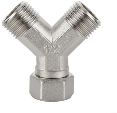 Sileduove Hot 12 Copper Tap Splitter Solid Brass Nickel Plated Washing Machine Y Piece Connector Silver Hose Tap Splitter for Washing Machine Dishwasher, Kitchen, Outdoor, Garden, Lawn