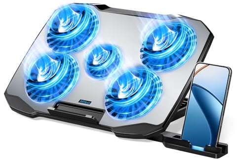 AIMIUZI Laptop Cooling Pad,Gaming Laptop Cooler with 5 Quiet Fans for 12-15.6 Inch,Laptop Cooling Stand with 5 Height Adjustable,2 USB Ports, Phone Stand