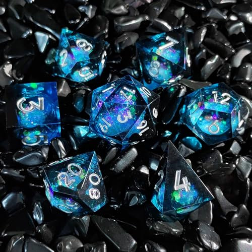 ORUZA 7 Stück Polyedrische DND Würfel Set Liquid D&D Core Würfel D4 D6 D8 D10 D12 D20 D% Treibsand Spielwürfel für Dungeons and Dragons RPG MTG Pathfinder Rollenspiele Spielwürfel