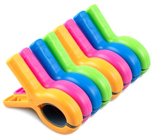 8 st stora tång strandhandduk för solstolar, 4 färger klämmor starka kläder, hållbara klämmor plastklämmor, vindtäta, klämmor för strandhanddukar, för poolstolar, sängkläder