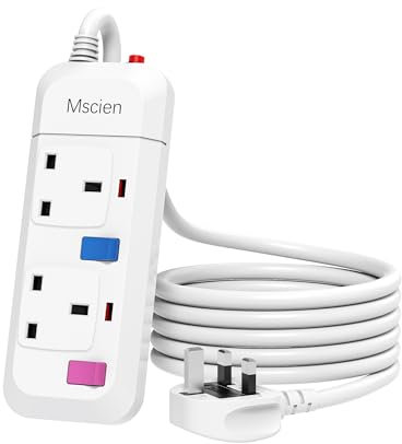 Mscien Extension Lead 2 Way Plug Sockets with Individual Switches Overload Protected Power Strip Wall Mountable 1.5M Extension Cable