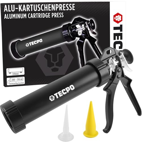 TECPO Ergonomische Kartuschenpistole, Profi Ausführung, 200-400ml Kartuschen, 1450 PSI, 100 Bar Kartuschen Presse aus Aluminiumlegierung, Fettpresse