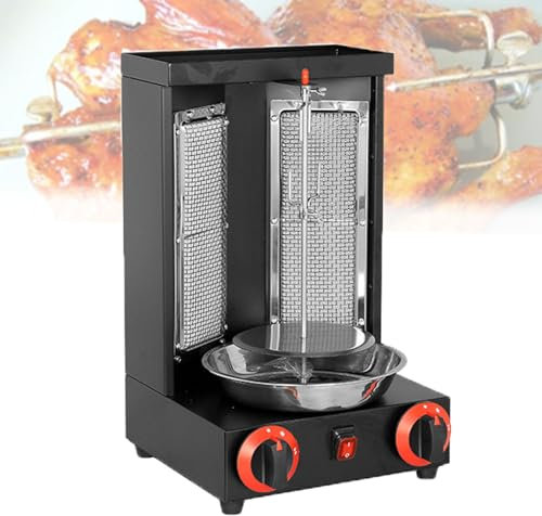 LwiftGal Macchina Grill A Gas per Kebab, Forno Verticale Rotante A 360° per Barbecue, Macchina per Kebab di Tacchino Doner Senza Fumo con Interruttore di Regolazione della Temperatura,Black-M