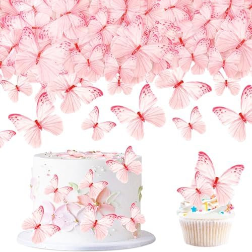 Blumomon 60Pcs Rose Papillon Comestible Décoration de Cupcake Sélection Mariage Baby Shower Party Mariage Anniversaire Fête D’anniversaire Décoration de Cupcake