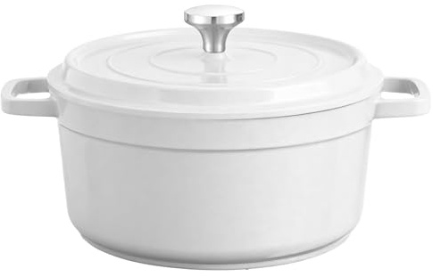 LIYGAOF Emaille Brotbacktopf Schmortopf mit Deckel Topf, Weiß, 4.75L | Aluguss Bräter Backofengeeignet Antihaftbeschichtung Einfache Reinigung Alle Herdarten Braten Grillen Schmoren