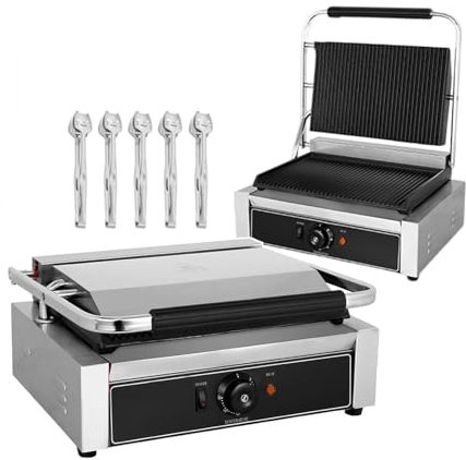 forplubossmmp Tostadora Eléctrica De Llenado Profundo, Prensa para Sándwiches Y Waflera con 5 Pinzas para Barbacoa, Plancha Eléctrica para Sándwiches De Acero Inoxidable De 50 A 300 °C,2200W