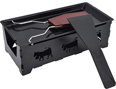 Mini Cheese Raclette Grill with Black Handle Rectangular Bakeware Cheese Baking Tool Portable Foldable Non Stick Cheese Rotaster Baking Tray Candlelight Cheese Melter Pan with
