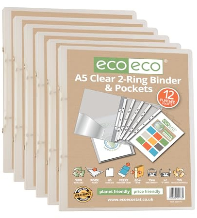 eco-eco Präsentationsringbuch, A5, 65% recycelt, transparent, mit 12 mehrfach gelochten Hüllen, 6 Stück, eco173 x 6