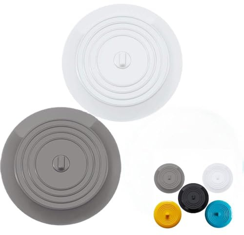 RQzaufania Lot de 2 Bouchons de Baignoire en Silicone de 15 cm de Diamètre, Bouchon de Vidange Universel pour Evier de Cuisine et Lavabo, Baignoire (Blanc et Gris)