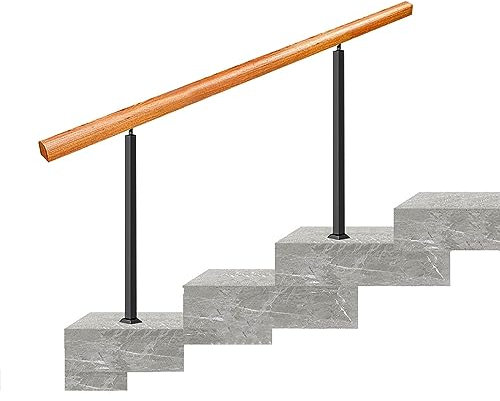 Ringhiera per scale da esterno a 34 gradini in legno per la sicurezza, ideale per porte di patio e portici in cemento, kit di installazione completo incluso, design durevole ed elegante