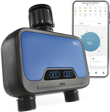EMOS - smarte Bewässerungsuhr mit 2 Ausgängen mit App, Bluetooth - ZigBee-Hub erforderlich - Batteriebetrieb - automatisierte Bewässerungs-Steuerung 1min–24h, 8bar, 35 l/min - für 1″ und 3/4″ Gewinde