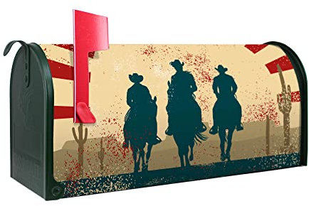 banjado Amerikanischer Briefkasten - US Mailbox/Letterbox mit Motiv Motiv DREI Cowboys 51x22x17cm - Postkasten Stahl aus Amerika – Briefkasten amerikanisch grün pulverbeschichtet