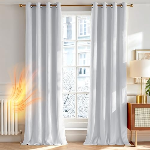 Deconovo Samtvorhang Blickdicht Gardinen mit Ösen Velvet Vorhänge Samt Verdunkelungsvorhang für Wohnzimmer Schlafzimmer Vorhang Verdunkelung, H260 x B140 cm, Weiß, 2er Set