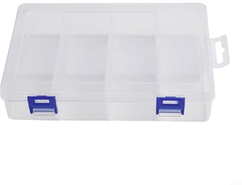 Caja de almacenamiento transparente con 8 compartimentos para organizar pequeños accesorios y manualidades