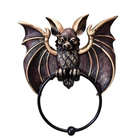 Skurrile Halloween-Fledermaus-Schädel-Klopfer, Gothic-Wandkunst, Kunstharz, Statuenklopfer, Wand-Türrahmen, Ornament-Dekoration