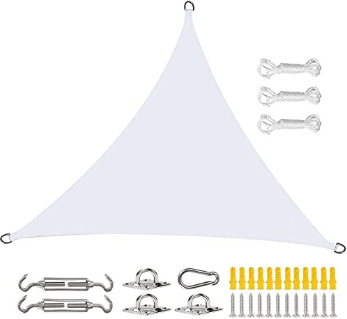 SAJMAKUWLA Tenda da Sole, Tende da Sole triangolari a Vela ombreggianti Traspiranti e Resistenti for Esterni, terrazze Giardini(White,4x4x4m)