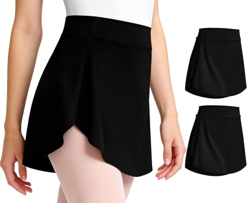 Tegmk 2Pcs Women Ballet Skirt Pull On Skirts for Adult Dancing(FT25385-2-06-S) Black