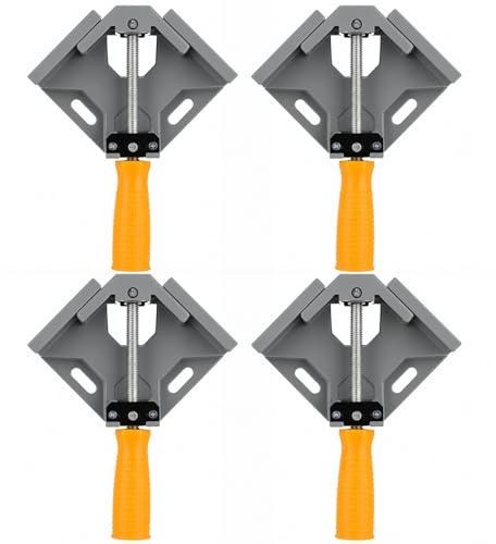 4 Pcs 90 Degree Right Angle Clamp Set, Aluminum Alloy Single Handle Woodworking Corner Square Clamp with 6.1 x 7.9-10.6 in Jaw, Rust-Proof Frame Fixture Tool for Photo Framing, Cabinet Building