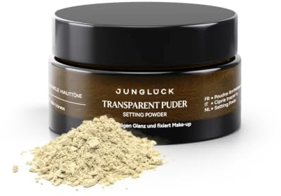 JUNGLÜCK Transparent Puder Gesicht – mattiert & fixiert Make-up | Natürliches Puder ohne staubigem Look fixiert Make-Up ohne auszutrocknen - Farbton Banana - Vegan