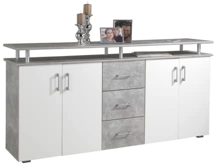 AVANTI TRENDSTORE - Lift - Comò spaziosa con 4 Ante a Battente e 3 cassetti, in Laminato Disponibile in 2 Diversi Colori, Dimensioni: Lap 176,5x90x38,5 cm (Grigio/Bianco)
