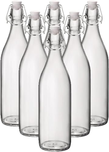 Simpa® 1L CLEAR Traditional Vintage Style Glass Bottles 1 Litre Swing Top Bottles - Ideal for Domestic or Commercial Use - Fill with Water, Wine, Liquor, Oil, Beer, Schnapps or Cordials.