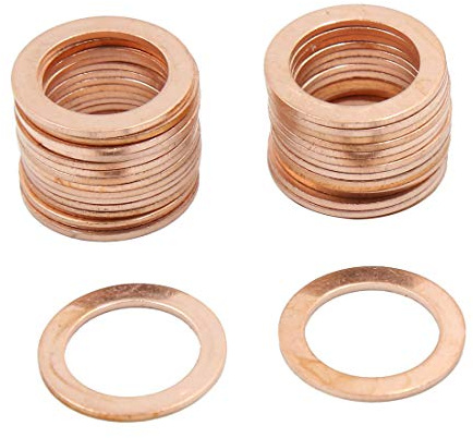 sourcing map Arandelas De Cobre Planas 30Pcs para Tapón De Cárter | 14Mm Id, 20Mm Od, 1Mm T, Adecuado Para Agua, Combustible, Conexiones Hidráulicas, Bombas Y Automóviles