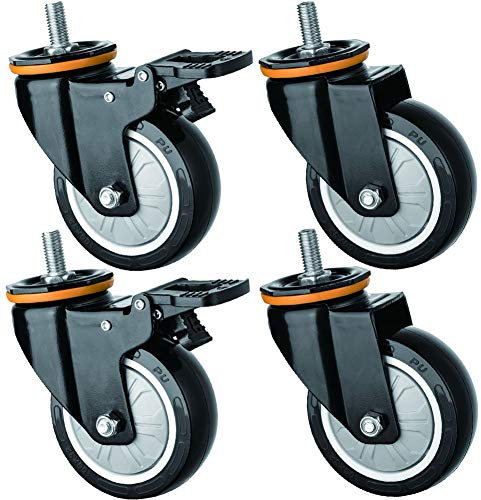 Gewinde M12 Schwerlastrollen 125mm 5 '' Lenkrollen mit Bremse für Möbel Leise PU 540kg Industrierollen für Trolley Werkbank Krankenhaus Fabrik 4 Stück