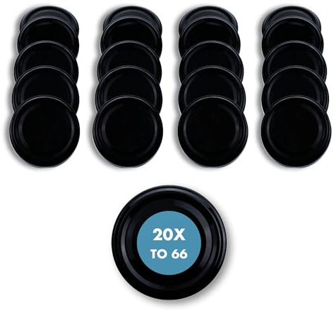Flaschenbauer - 20 Stück Twist-Off Deckel TO 66 Schwarz - Ersatzdeckel für Einmachgläser, Marmeladengläser & Vorratsgläser - Schraubdeckel zum Einkochen, Konservieren & Aufbewahren - Made in Germany