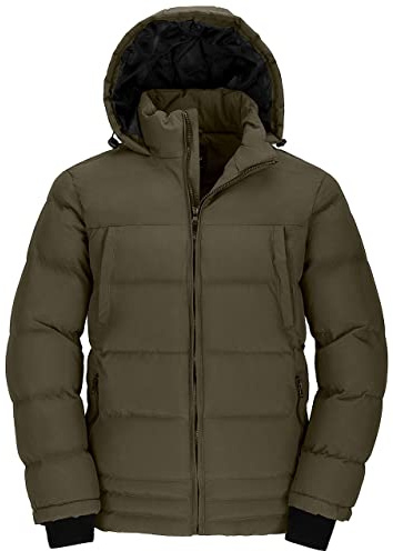 Wantdo Giacca da Uomo Invernale Imbottita Calda Parka da Esterno Spessa a Vento Giubbotto lavoro Pesante Idrorepellente Giacca Verde Militare L