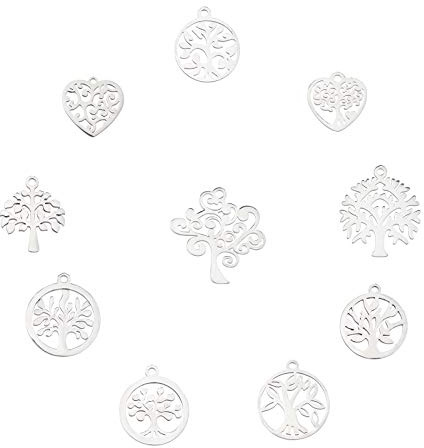 UNICRAFTALE 10 Stili Ciondoli con Motivo Ad Albero Ipoallergenici in Acciaio Inossidabile per Bracciale Collana e Creazione di Gioielli