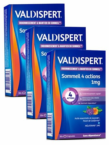 VALDISPERT - Mélatonine 1 mg - 4 ACTIONS - 3 Mois de TRAITEMENT - 3 Boites de 30 Capsules (3)