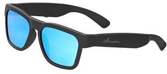 OhO Smarta glasögon, kamera och bluetooth solglasögon med öppet öra högtalare headset hörlurar, inomhus- och utomhussport, polariserade UV-skydd, för män kvinnor, Spegel blå