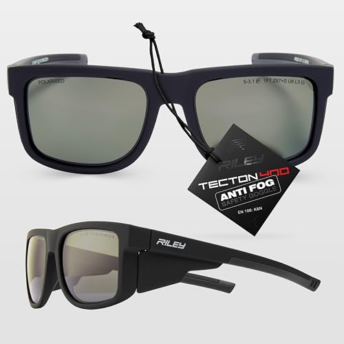 Riley Navigator Safety Glasses for Work – Anti-Fog, Anti-Scratch Eye Protection Glasses, UV Safety Sunglasses for Men with Polarised Lenses, Impact Resistant, Adjustable Fit - Polarised Lens