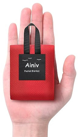 Ainiv Picnic Blanket, Mini Pocket Beach Mat 70 x 110 cm (1-2 People) Foldable, Lightweight Waterproof Sand Free, with Hand Strap, Foldable Thin Ground Sheet for Outdoor Camping Hiking Travel - Red