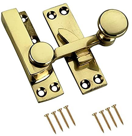 TERF® Traditional Vintage Polished Brass Sash Window Lock Fastener Arm Type With Fixing Screws For Wood Aluminium UPVC Vinyl Frames - Pack of 1