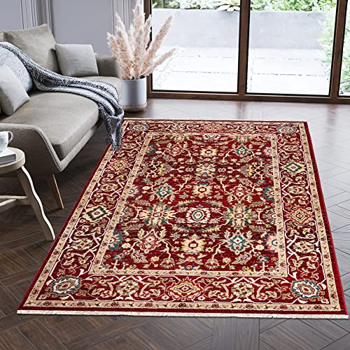 Mazovia Teppich Orientalisch Traditioneller Muster mit Fransen - Lebendige Farben, Baumwollrücken, Kurzflor Niedriger Flor - Rot 160 x 225 cm