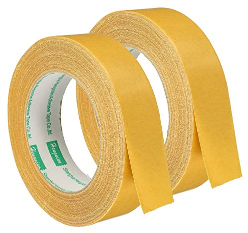 PATIKIL Double-Sided Adhesive Tape, 30mm 20m/65.6ft Duct Cloth Mesh Fabric for Carpets Rugs, Yellow 2 Roll