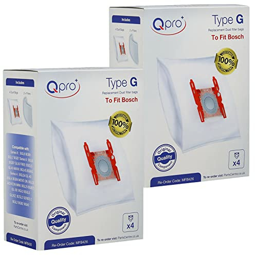 Qpro Vacuum Cleaner microfiber dust bags compatible with Bosch Type G vacuum cleaners x8 Cloth Dust Bags & 4 Filters For Bosch Hoovers 17004038