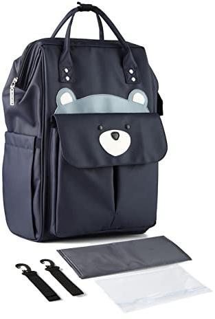 SONARIN Grande Capacità mZaino Mamma Fasciatoio Alla Moda,Borsa per Pannolini Multifunzione Impermeabile Neonato Borsa Fasciatoio da Viaggio con Ganci per Passeggino(Blu Scuro)
