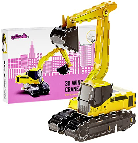 qollorette Wind Up Toy Vehicle, Assemble 3D Puzzle Crane Construction Truck Kids Learning Educational Building - Mini Pull Back for Children Boys & Girls