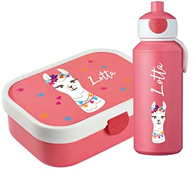 4youDesign Mepal Bento Box & Trinkflasche Set personalisiert Lama pink – Geschenk für Kinder Weihnachten, Nikolaus, Geburtstag - Auslaufsicher – Brotdose 750ml, 400ml Flasche