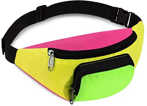 80er Kostüme Neon Gürteltasche 2 Taschen Damen Hüfttaschen (Gelb Unterseite)