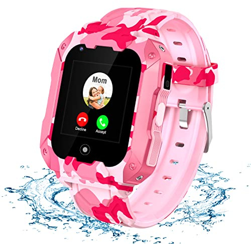 LiveGo Smart Watch för Barn, 4G Secure Smart Watch med Löstagbart Fodral GPS Tracker SOS Call Camera WiFi för Barn Studenter 4-12 år Födelsedagspresenter Skoldag(T28 Rosa)