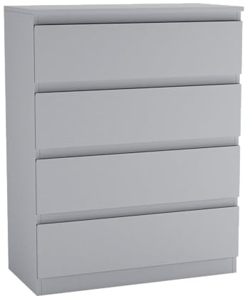 URBNLIVING 4 Or 5 Drawer Skagen Wooden Bedroom Chest Cabinet No Handle Storage Cupboard Modern (Grey + Grey, 4 Drawer)