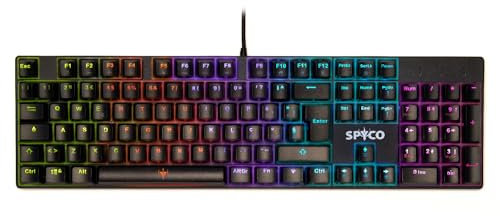 SPYCO - Tastiera Meccanica Italiana, Retroilluminata LED, Anti-Ghosting 25 Tasti, Switch Marroni, USB per PC e Mac, Tastiera Retroilluminata, Nero, 104 Tasti